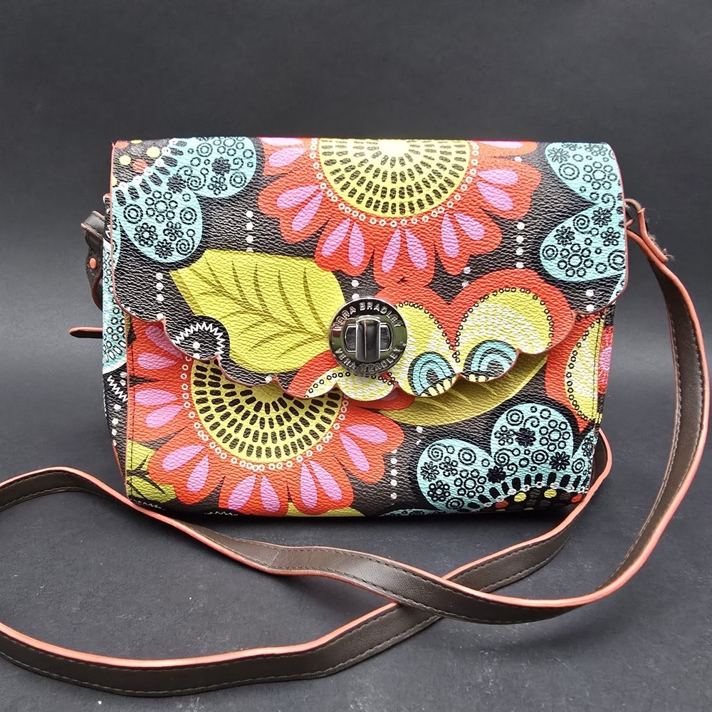 Vera Bradley Scalloped Hipster Crossbody Flower Shower Faux Leather Purse